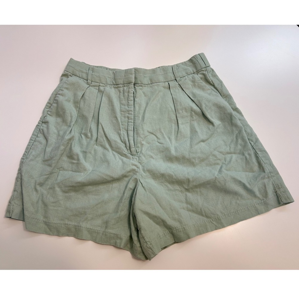 Abercrombie & Fitch Sage Green Linen Blend Pleated High Rise Shorts Medium